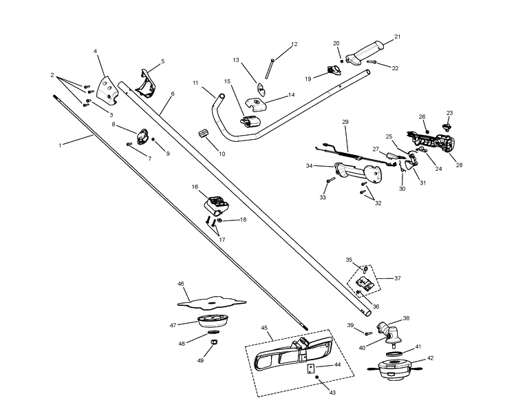 Shaft And Handle Diagram and Parts List for 325R  Husqvarna Brush Cutter