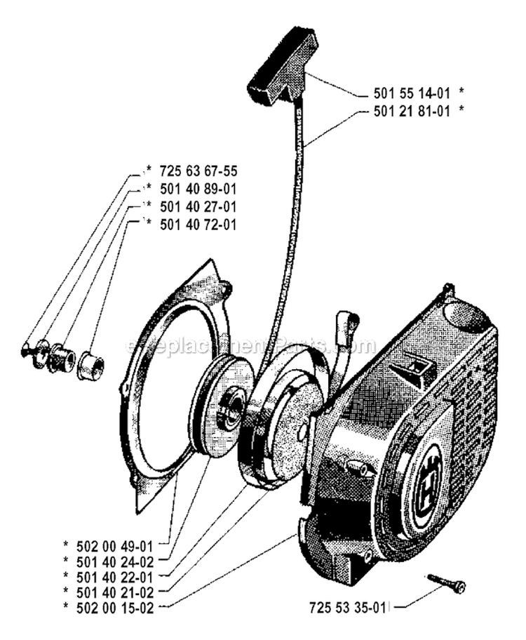 Starter Diagram and Parts List for 265RX 1992-05 Husqvarna Brush Cutter