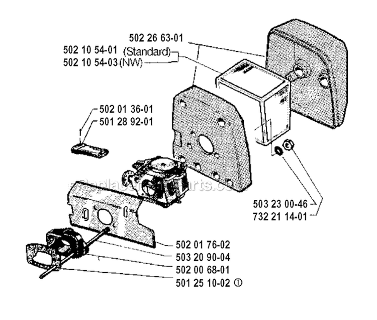 Carburetor  Air Filter Diagram and Parts List for 265RX 1992-05 Husqvarna Brush Cutter