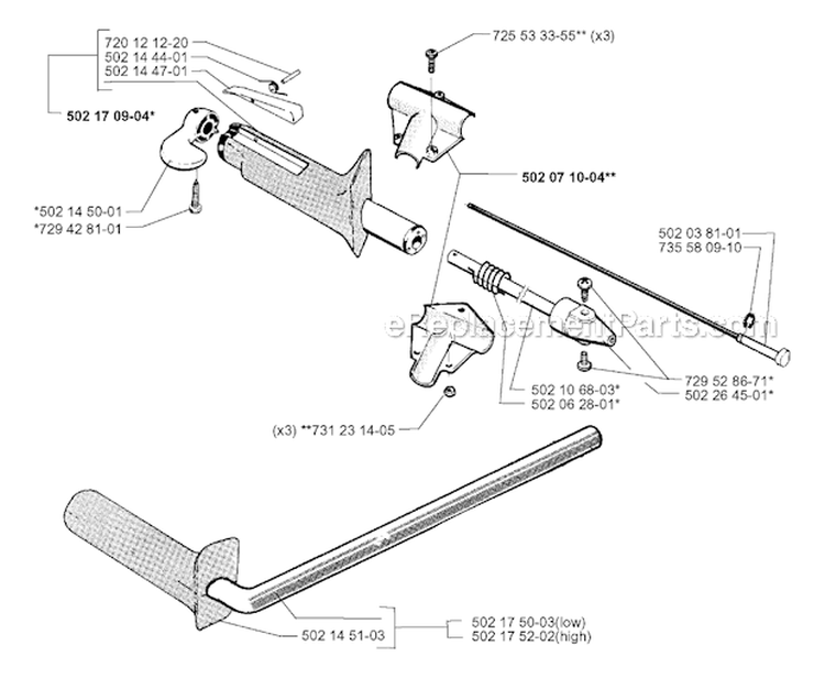 Handle  Controls Diagram and Parts List for 265RX 1995-11 Husqvarna Brush Cutter