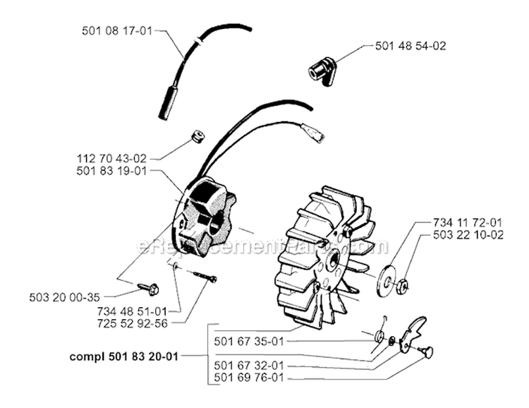 Ignition System Diagram and Parts List for 265RX 1995-11 Husqvarna Brush Cutter