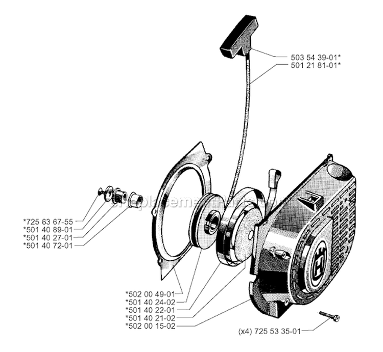 Starter Diagram and Parts List for 265RX 1995-11 Husqvarna Brush Cutter