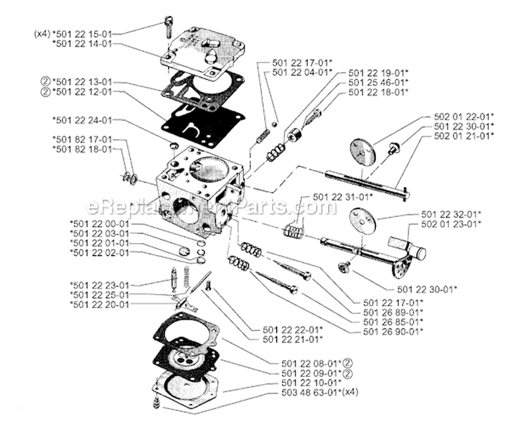 Carburetor Details Diagram and Parts List for 265RX 1995-11 Husqvarna Brush Cutter