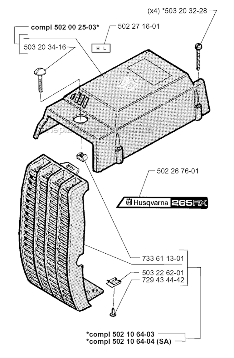Cylinder Cover Diagram and Parts List for 265RX 1995-11 Husqvarna Brush Cutter