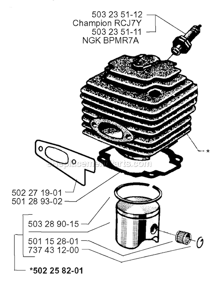 Cylinder Piston Diagram and Parts List for 265RX 1995-11 Husqvarna Brush Cutter