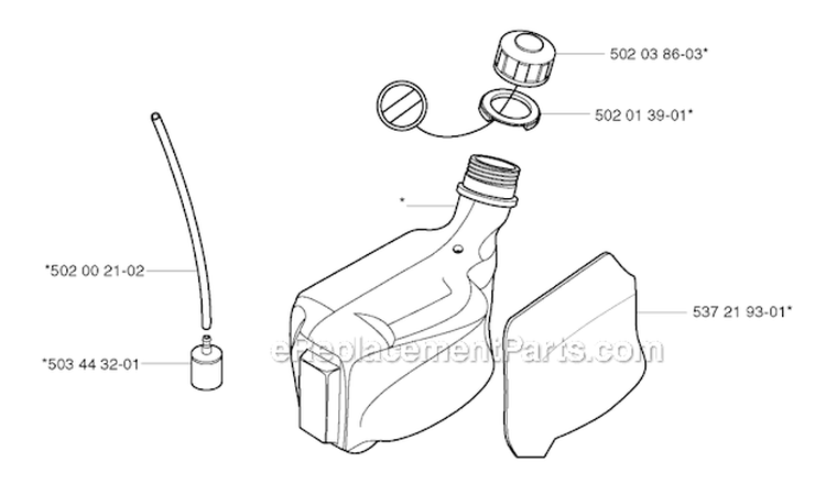 Fuel Tank Diagram and Parts List for 265RX 2002-08 Husqvarna Brush Cutter