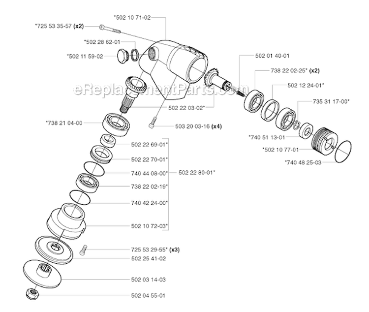 Bevel Gear Diagram and Parts List for 265RX 2002-08 Husqvarna Brush Cutter