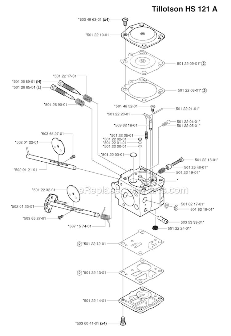 Carburetor Details (Tillotson Hs 121 A) Diagram and Parts List for 265RX 2002-08 Husqvarna Brush Cutter