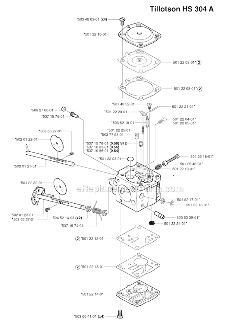 Carburetor Details (Tillotson Hs 304 A) Diagram and Parts List for 265RX 2002-08 Husqvarna Brush Cutter