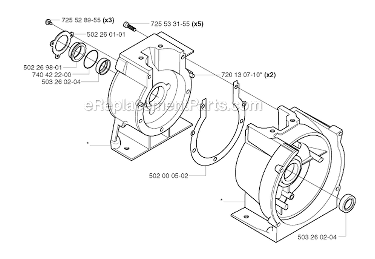 Crankcase Diagram and Parts List for 265RX 2002-08 Husqvarna Brush Cutter