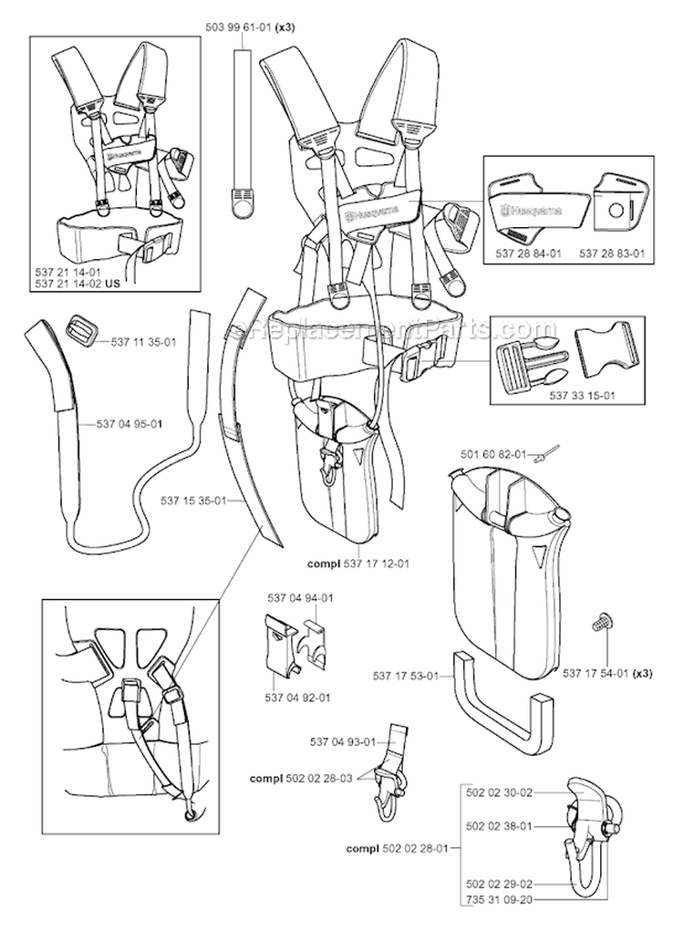 Harness Diagram and Parts List for 265RX 2006-01 Husqvarna Brush Cutter