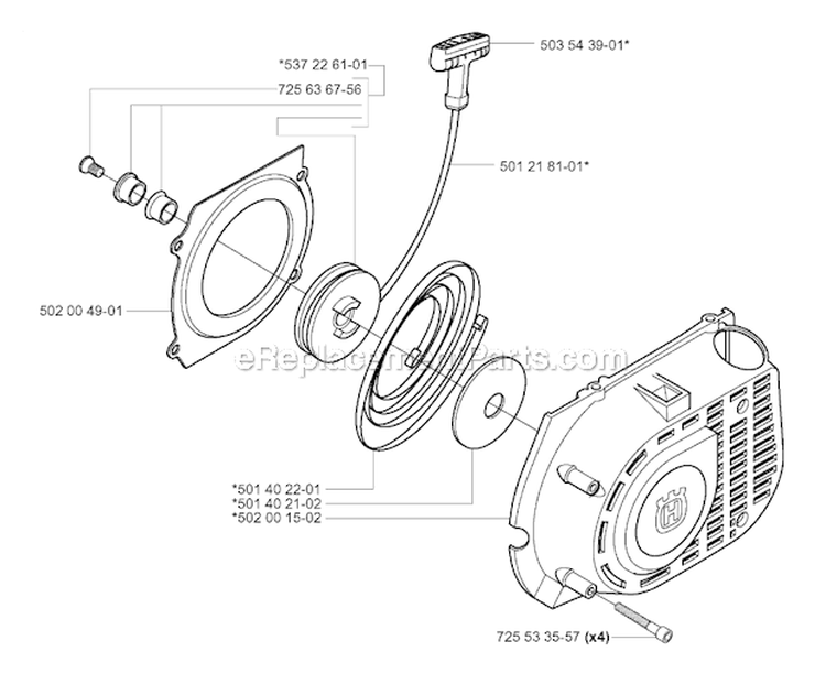 Starter Diagram and Parts List for 265RX 2006-01 Husqvarna Brush Cutter