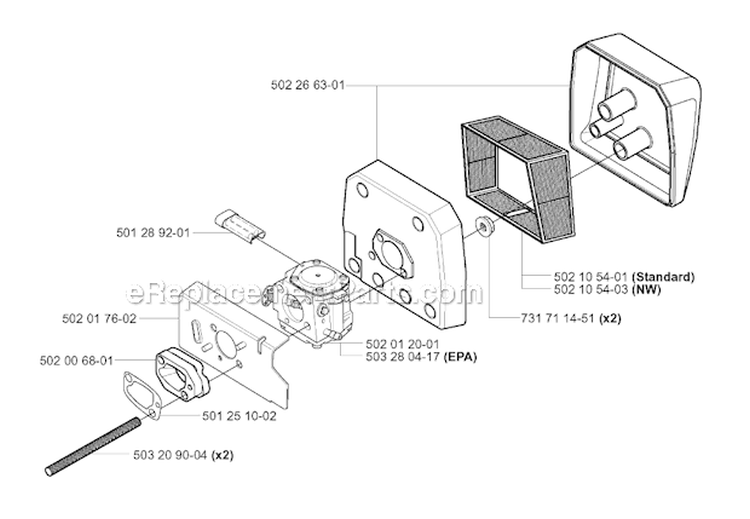 Carburetor  Air Filter Diagram and Parts List for 265RX 2006-01 Husqvarna Brush Cutter