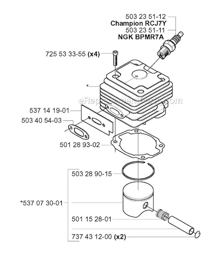 Cylinder Piston Diagram and Parts List for 265RX 2006-01 Husqvarna Brush Cutter