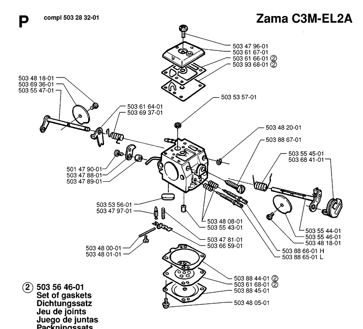 Carburetor Details Diagram and Parts List for 365 19974900001-19991400000 Husqvarna Chainsaw
