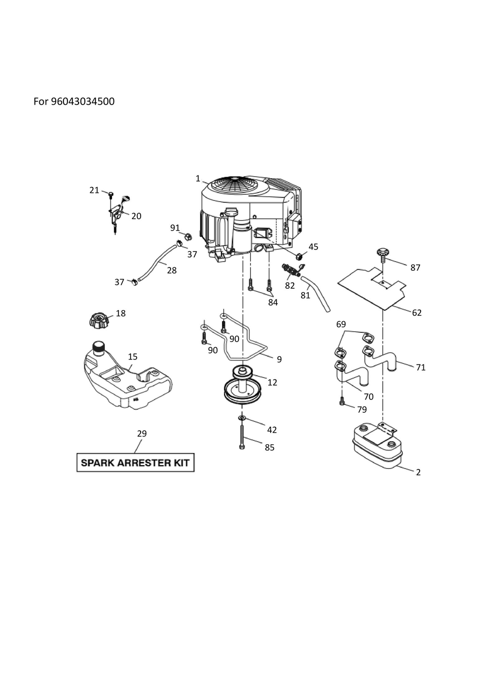 Engine Diagram and Parts List for TS142 2020 Husqvarna Lawn Tractor