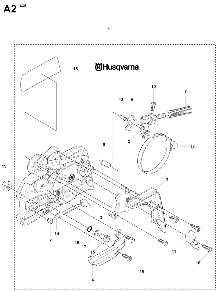 Chain Brake And Clutch Cover Diagram and Parts List for 435 20081800001-20090400000 Husqvarna Chainsaw