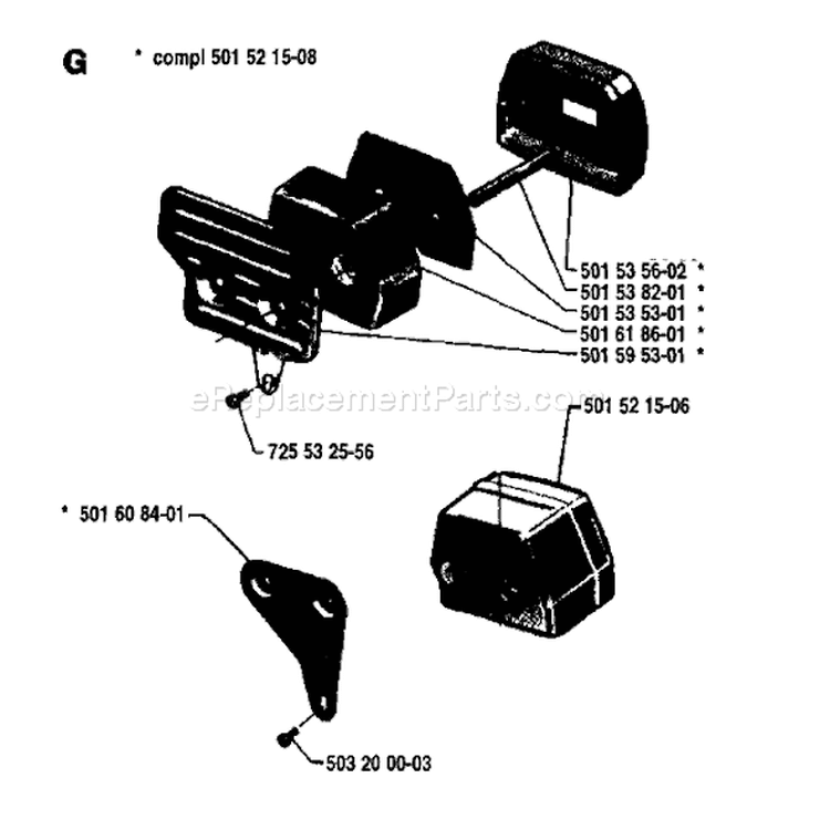 Page G Diagram and Parts List for 266 1981-09 Husqvarna Chainsaw