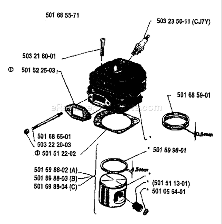 Page J Diagram and Parts List for 266 1982-12 Husqvarna Chainsaw