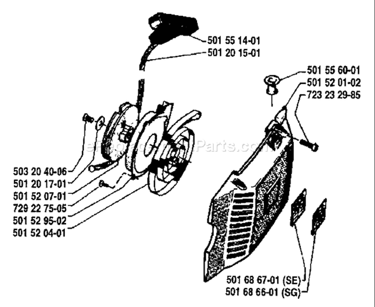 Page K Diagram and Parts List for 266 1983-06 Husqvarna Chainsaw