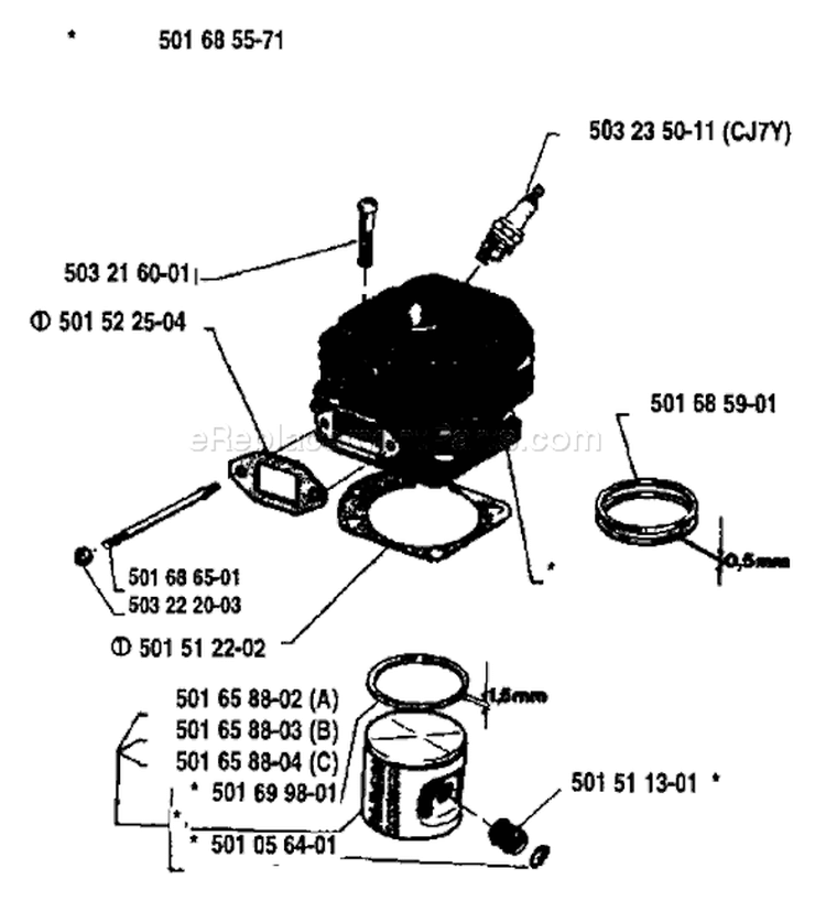 Page J Diagram and Parts List for 266 1984-08 Husqvarna Chainsaw