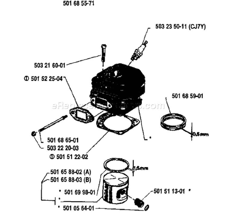 Page J Diagram and Parts List for 266 1985-06 Husqvarna Chainsaw