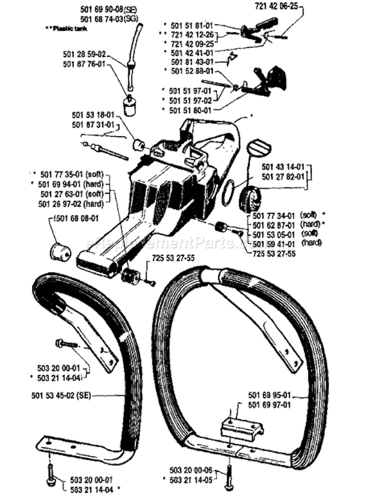 Page K Diagram and Parts List for 266 1986-04 Husqvarna Chainsaw