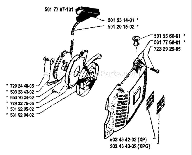 Page J Diagram and Parts List for 266 1988-06 Husqvarna Chainsaw