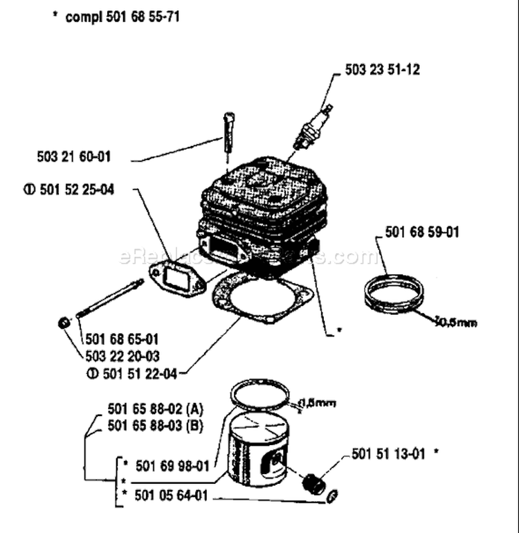 Page J Diagram and Parts List for 266 1989-02 Husqvarna Chainsaw