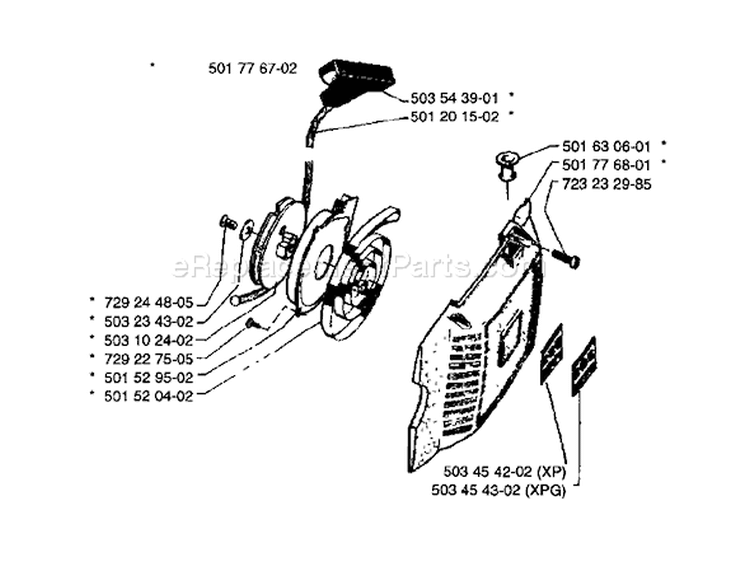 Page J Diagram and Parts List for 266 1990-01 Husqvarna Chainsaw