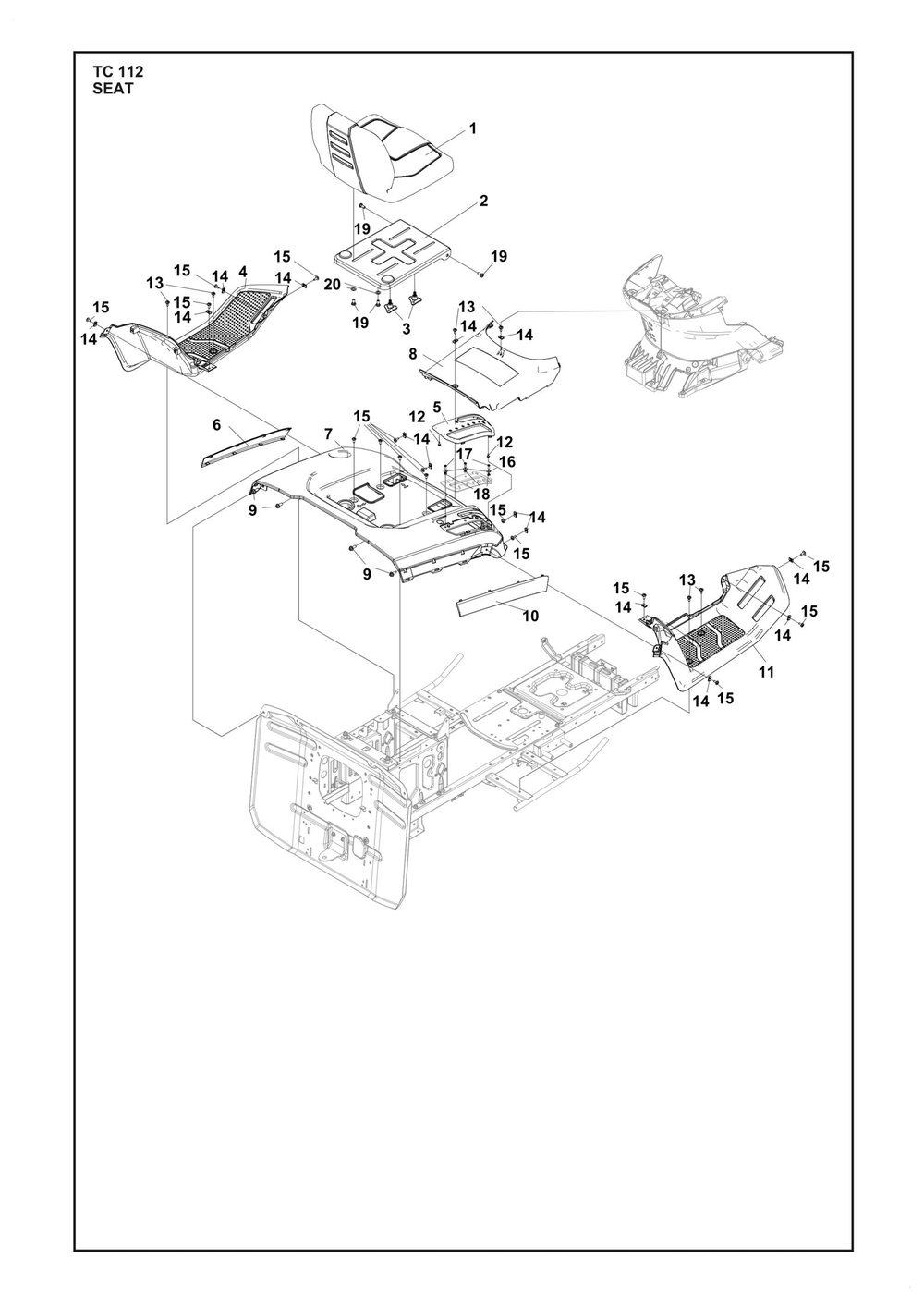 Seat Diagram and Parts List for TC112  Husqvarna Lawn Tractor
