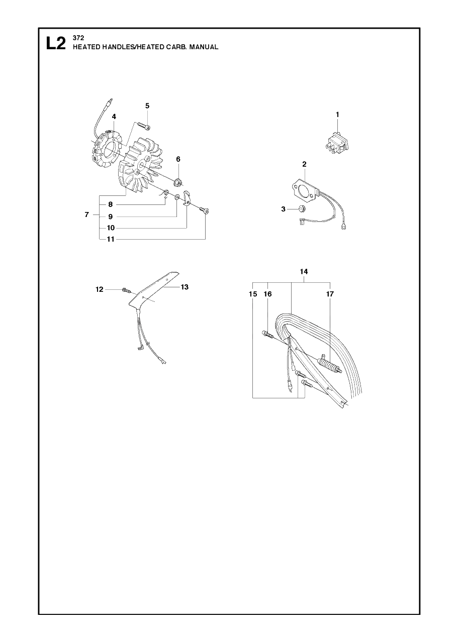 Handles Heated 2 Diagram and Parts List for 372XP-XPG 20111800001 & Above Husqvarna Chainsaw