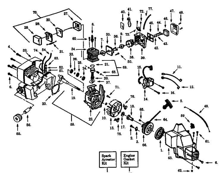 Engine Diagram and Parts List for 21LCN 1994-12 Husqvarna Edger