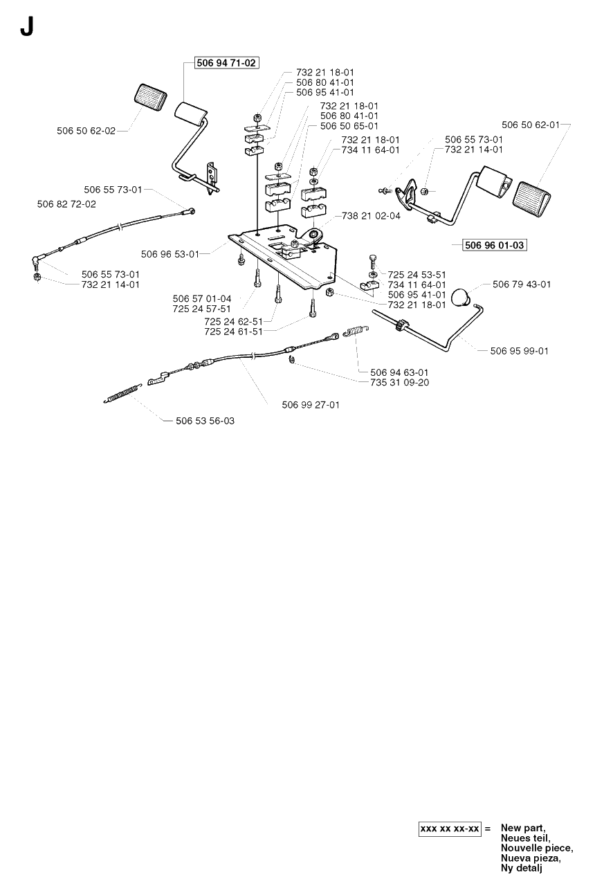Pedals Diagram and Parts List for R13BIO 2002-02 Husqvarna Lawn Tractor