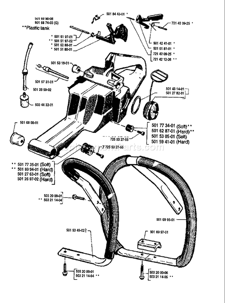Page K Diagram and Parts List for 268 1987-11 Husqvarna Chainsaw