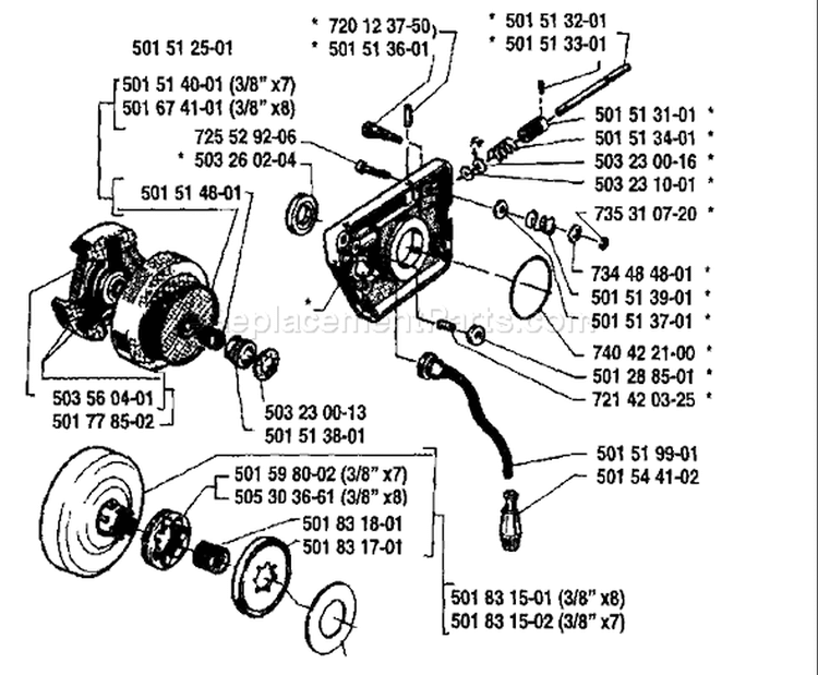 Page H Diagram and Parts List for 268 1987-11 Husqvarna Chainsaw