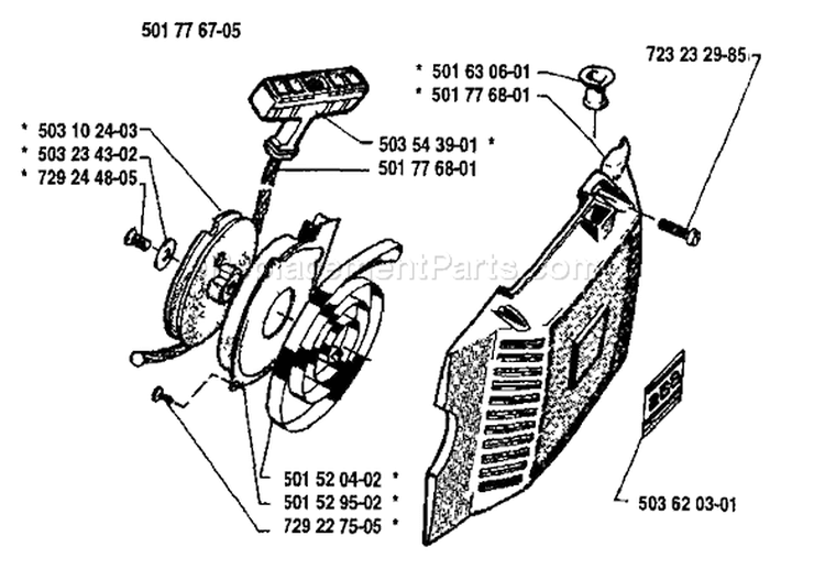Page J Diagram and Parts List for 268 1991-02 Husqvarna Chainsaw