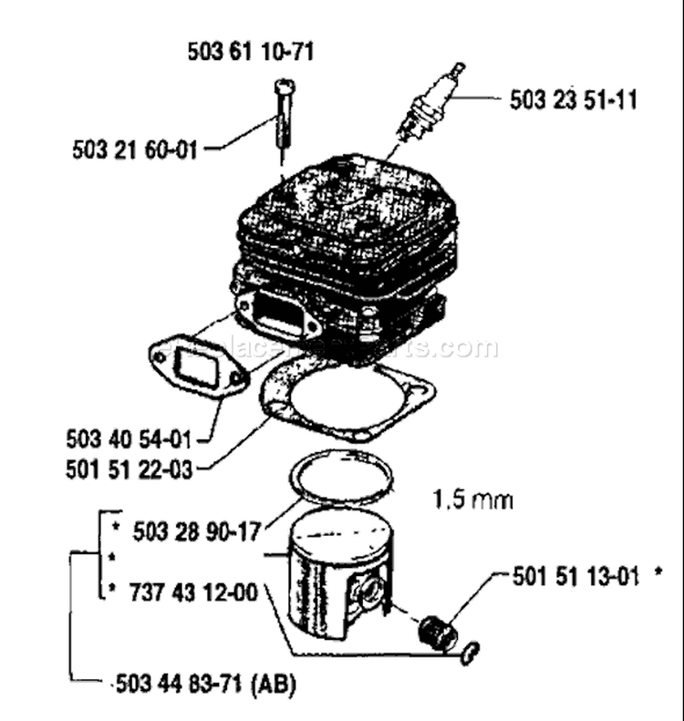Page J Diagram and Parts List for 268K 268 K 1991-04 Husqvarna Concrete Saw