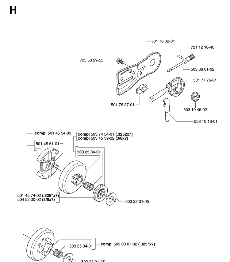 Clutch And Oil Pump 2 Diagram and Parts List for 55 20070500001-Current Husqvarna Chainsaw