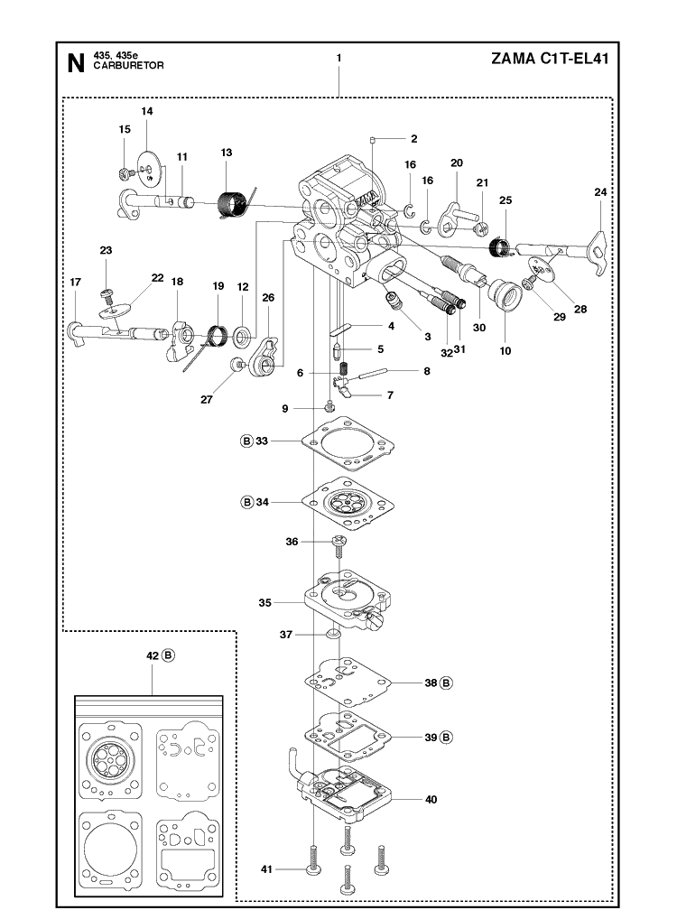 Carburetor Diagram and Parts List for 435-435E 2011-05 Husqvarna Chainsaw