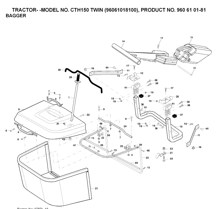 Bagger Diagram and Parts List for CTH150 (96061018200)(2007-04) Husqvarna Lawn Tractor