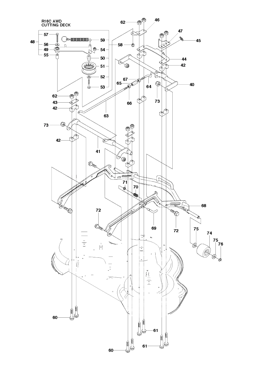 Mower Deck / Cutting Deck 2 Diagram and Parts List for R16CAWD (966830301)(2010-07) Husqvarna Lawn Tractor