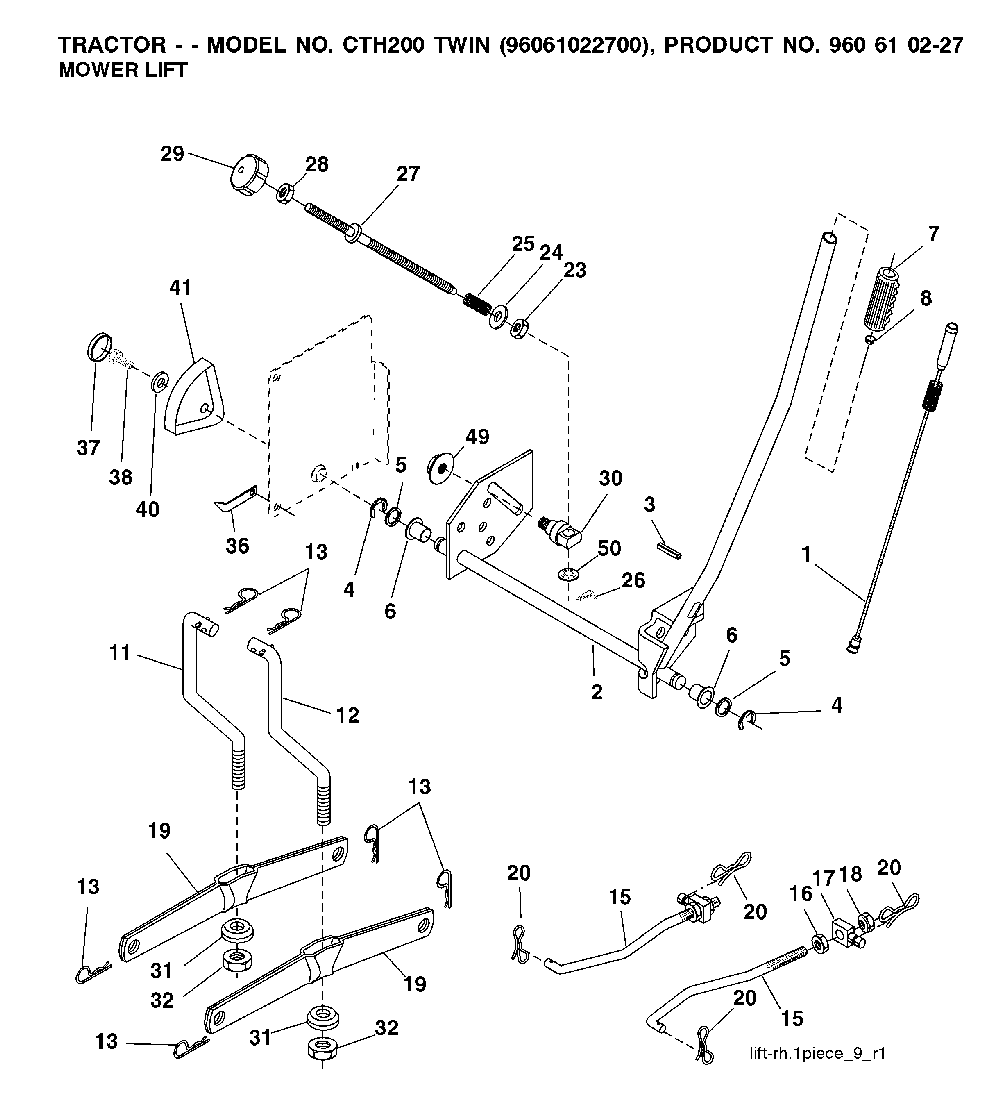 Mower Lift / Deck Lift Diagram and Parts List for CTH200TWIN (96061022700)(2008-01) Husqvarna Lawn Tractor
