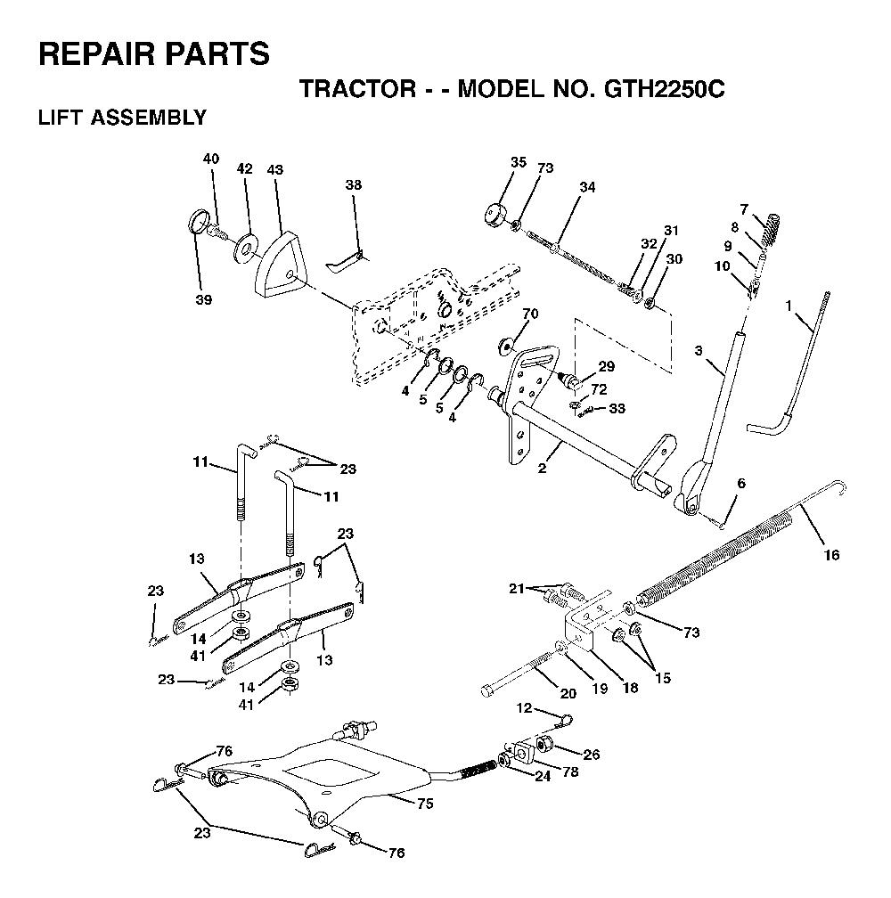 Mower Lift / Deck Lift Diagram and Parts List for GTH2250C (954567093)(2001-05) Husqvarna Lawn Tractor