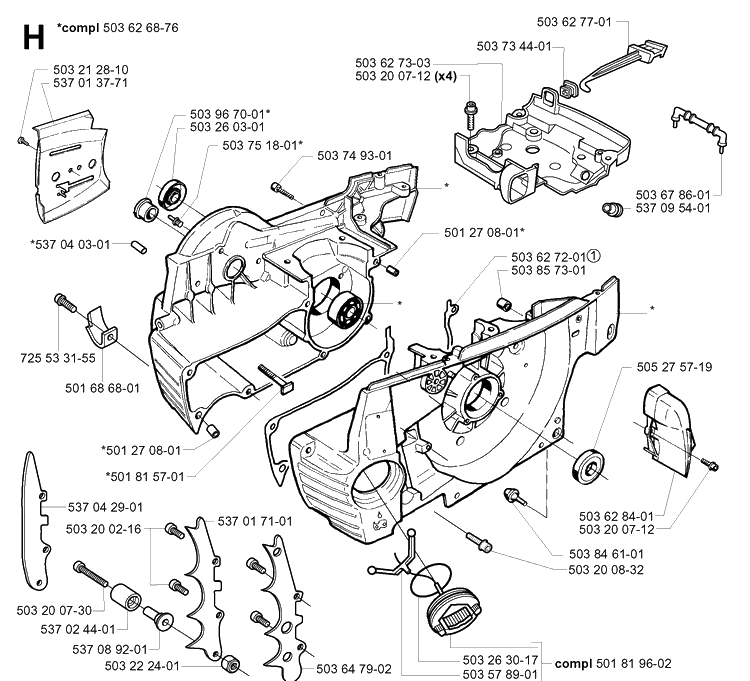 Crankcase 2 Diagram and Parts List for 365 20034400001-20051800000 Husqvarna Chainsaw