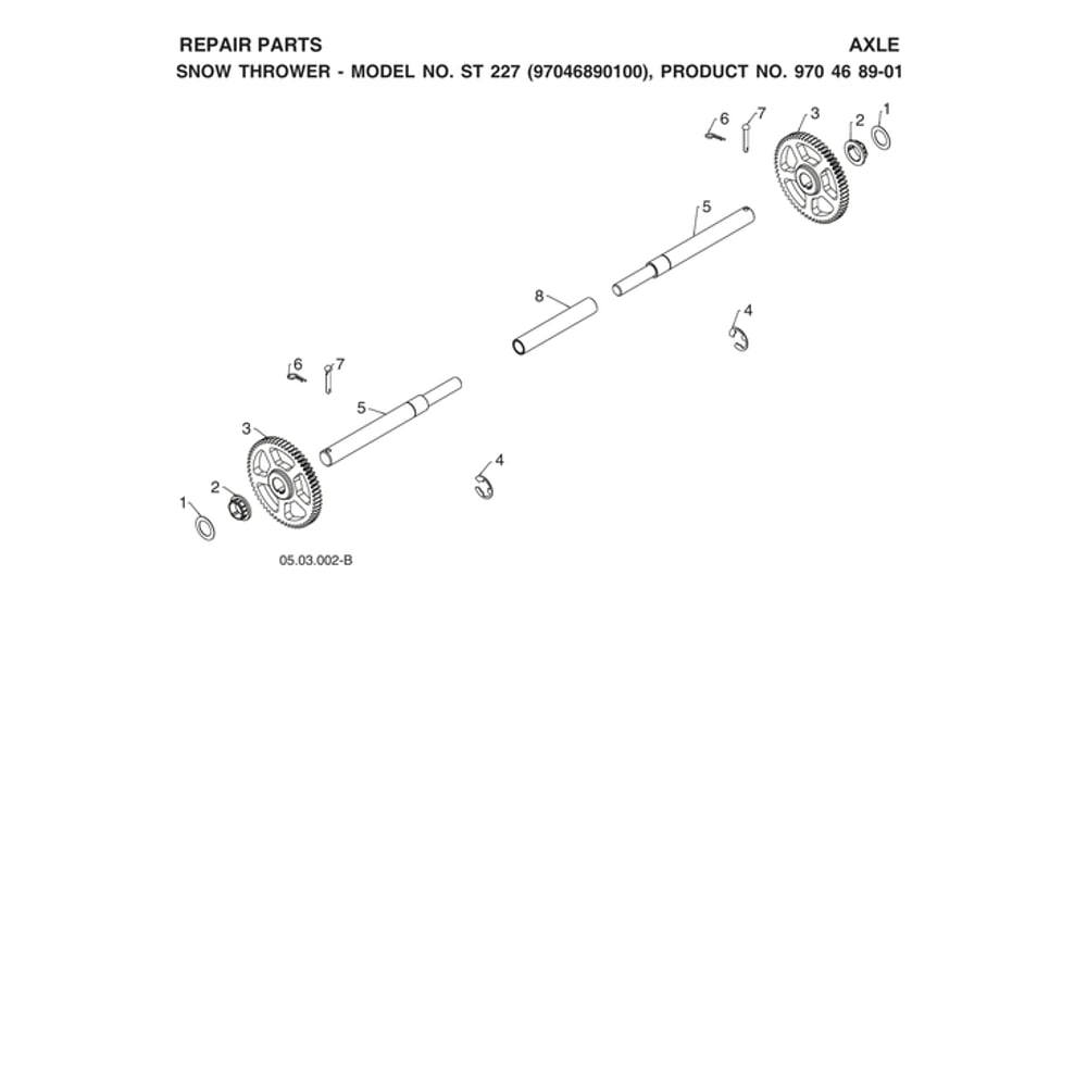 Axle Diagram and Parts List for ST227-970528702  Husqvarna Snow Blower