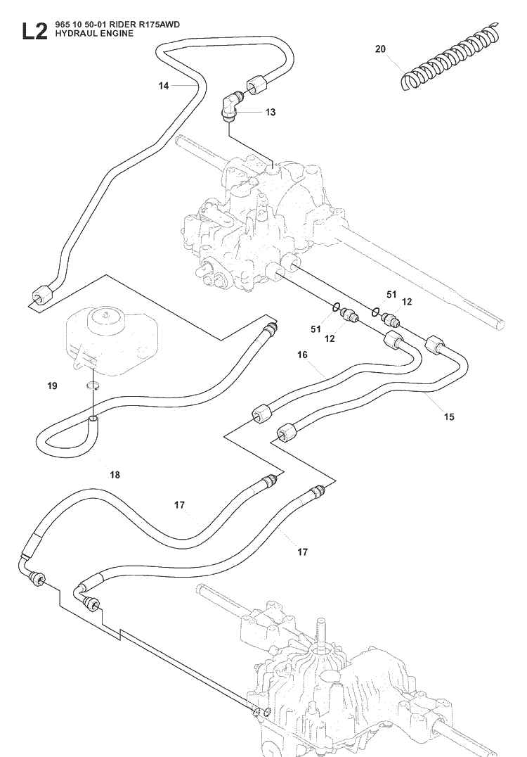 Hydraulic Pump - Motor 2 Diagram and Parts List for RIDER175AWD (965105001)(2008-06) Husqvarna Lawn Mower