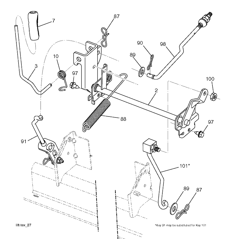 Mower Lift Lever Diagram and Parts List for YTH2042 (96043012200)(2010-10) Husqvarna Lawn Tractor