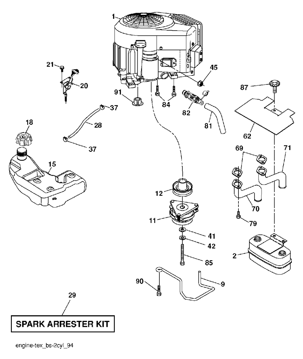 Engine Diagram and Parts List for YTH2348 (917240443)(2012-11) Husqvarna Lawn Tractor
