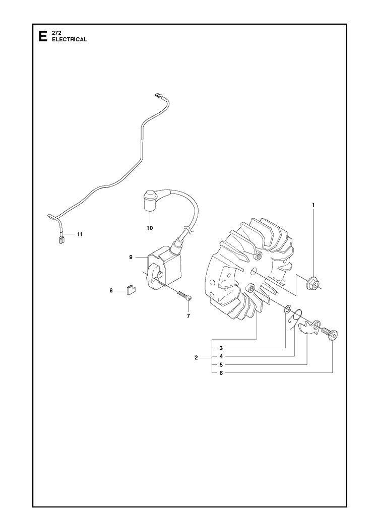 Electrical Diagram and Parts List for 272XP 20163200001-20173200000 Husqvarna Chainsaw